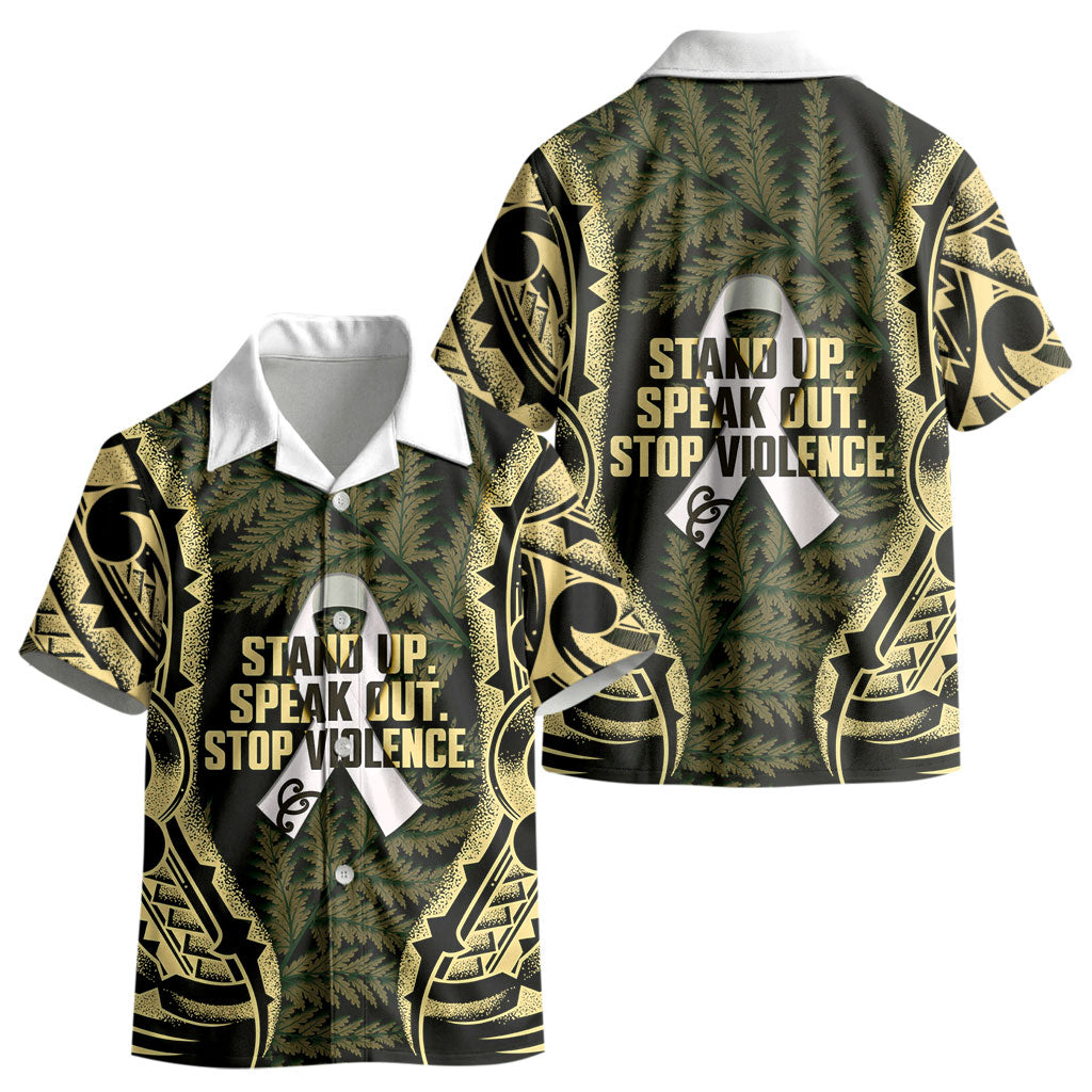 White Ribbon Day New Zealand Kid Hawaiian Shirt Respect Women Maori Pattern Yellow