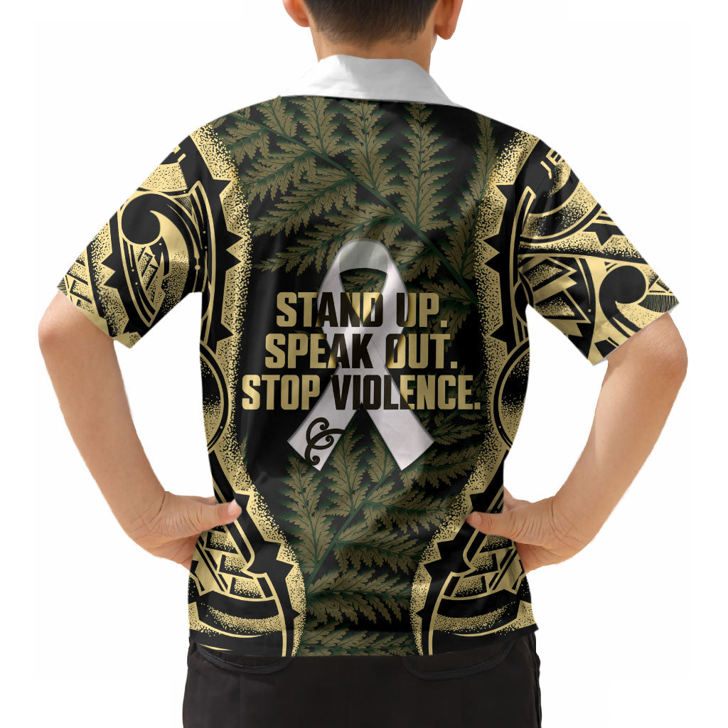 White Ribbon Day New Zealand Kid Hawaiian Shirt Respect Women Maori Pattern Yellow