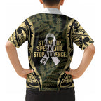 White Ribbon Day New Zealand Kid Hawaiian Shirt Respect Women Maori Pattern Yellow