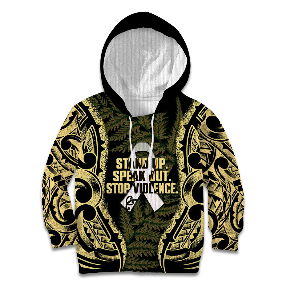 White Ribbon Day New Zealand Kid Hoodie Respect Women Maori Pattern Yellow