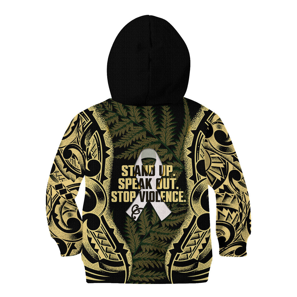 White Ribbon Day New Zealand Kid Hoodie Respect Women Maori Pattern Yellow