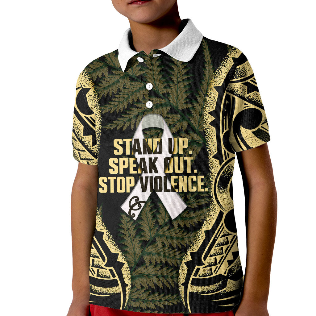 White Ribbon Day New Zealand Kid Polo Shirt Respect Women Maori Pattern Yellow