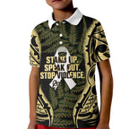 White Ribbon Day New Zealand Kid Polo Shirt Respect Women Maori Pattern Yellow