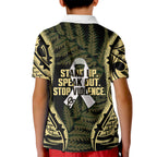 White Ribbon Day New Zealand Kid Polo Shirt Respect Women Maori Pattern Yellow