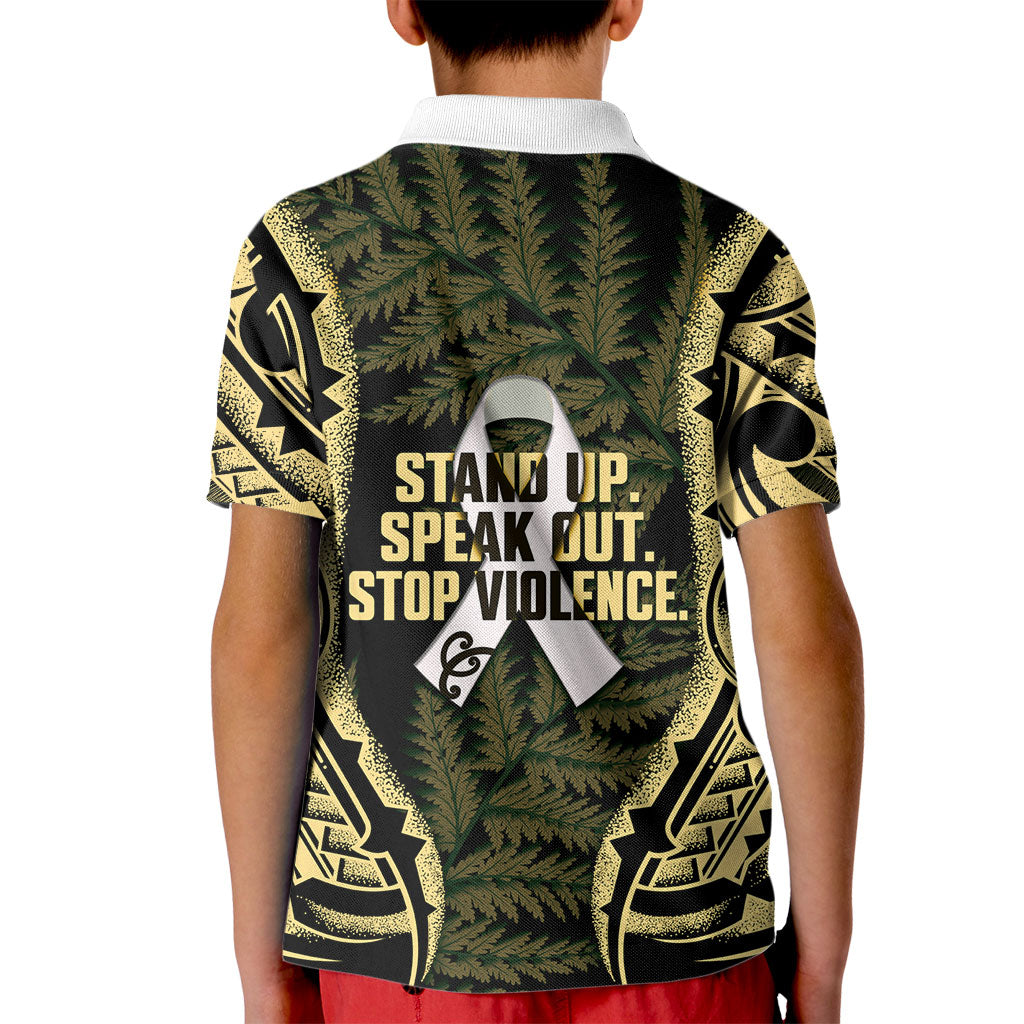 White Ribbon Day New Zealand Kid Polo Shirt Respect Women Maori Pattern Yellow