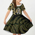 White Ribbon Day New Zealand Kid Short Sleeve Dress Respect Women Maori Pattern Yellow