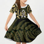 White Ribbon Day New Zealand Kid Short Sleeve Dress Respect Women Maori Pattern Yellow