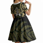 White Ribbon Day New Zealand Kid Short Sleeve Dress Respect Women Maori Pattern Yellow