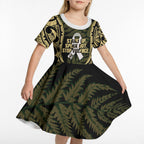 White Ribbon Day New Zealand Kid Short Sleeve Dress Respect Women Maori Pattern Yellow