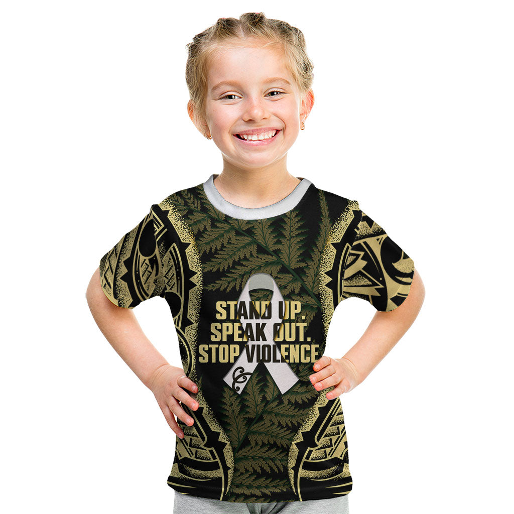 White Ribbon Day New Zealand Kid T Shirt Respect Women Maori Pattern Yellow