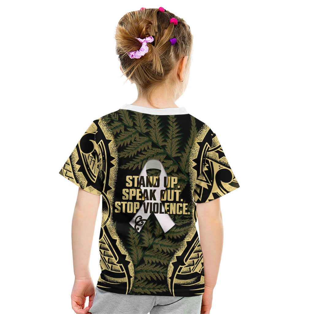White Ribbon Day New Zealand Kid T Shirt Respect Women Maori Pattern Yellow