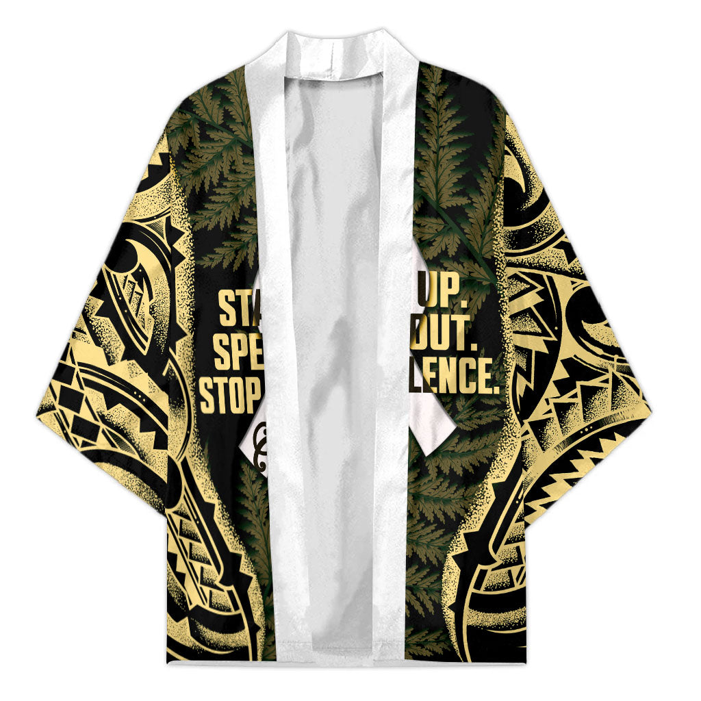 White Ribbon Day New Zealand Kimono Respect Women Maori Pattern Yellow