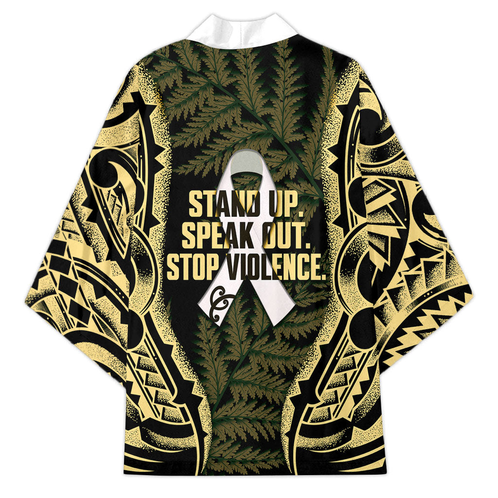 White Ribbon Day New Zealand Kimono Respect Women Maori Pattern Yellow