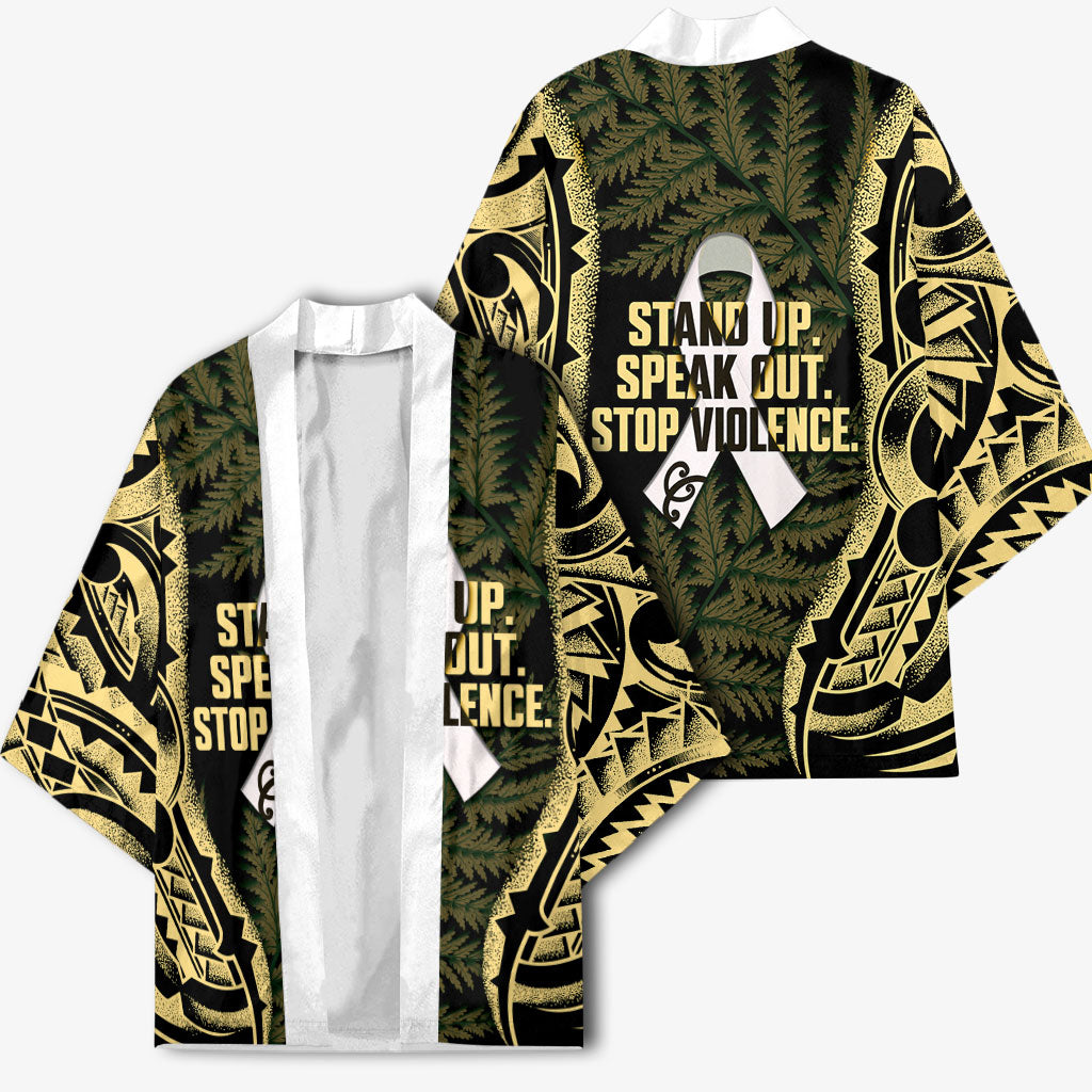 White Ribbon Day New Zealand Kimono Respect Women Maori Pattern Yellow