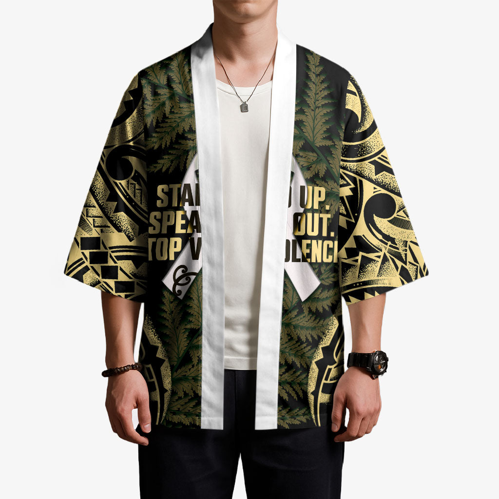 White Ribbon Day New Zealand Kimono Respect Women Maori Pattern Yellow