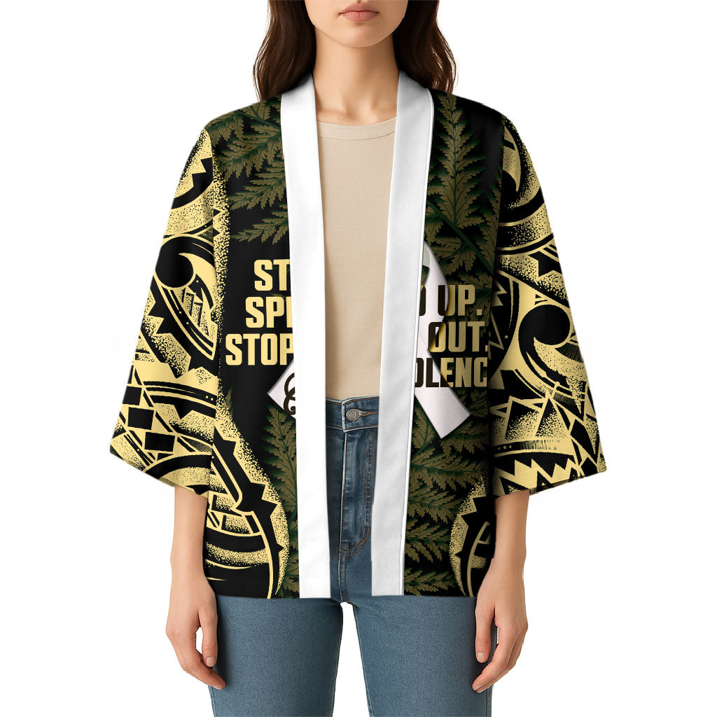 White Ribbon Day New Zealand Kimono Respect Women Maori Pattern Yellow