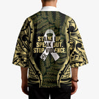 White Ribbon Day New Zealand Kimono Respect Women Maori Pattern Yellow