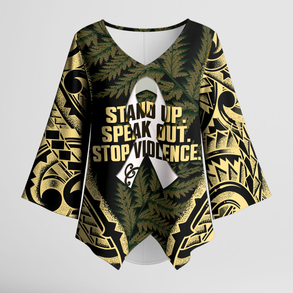 White Ribbon Day New Zealand Kimono Sleeve Blouse Respect Women Maori Pattern Yellow