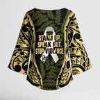 White Ribbon Day New Zealand Kimono Sleeve Blouse Respect Women Maori Pattern Yellow