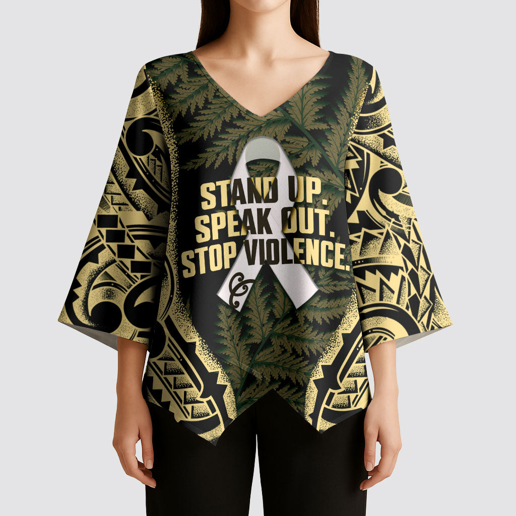 White Ribbon Day New Zealand Kimono Sleeve Blouse Respect Women Maori Pattern Yellow