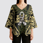 White Ribbon Day New Zealand Kimono Sleeve Blouse Respect Women Maori Pattern Yellow