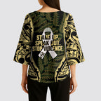 White Ribbon Day New Zealand Kimono Sleeve Blouse Respect Women Maori Pattern Yellow