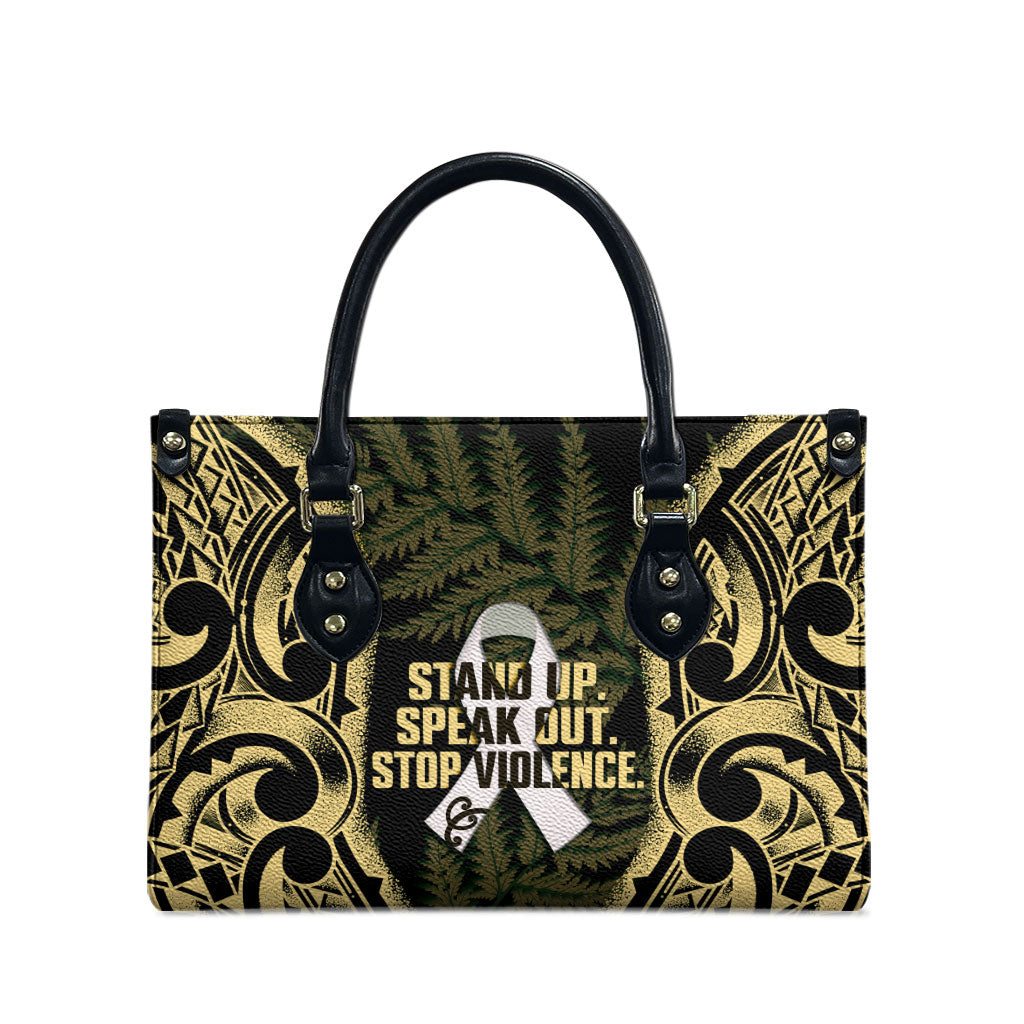 White Ribbon Day New Zealand Leather Bag Respect Women Maori Pattern Yellow
