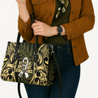 White Ribbon Day New Zealand Leather Bag Respect Women Maori Pattern Yellow