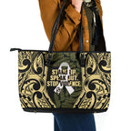 White Ribbon Day New Zealand Leather Tote Bag Respect Women Maori Pattern Yellow