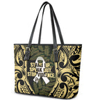 White Ribbon Day New Zealand Leather Tote Bag Respect Women Maori Pattern Yellow