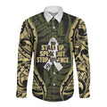 White Ribbon Day New Zealand Long Sleeve Button Shirt Respect Women Maori Pattern Yellow