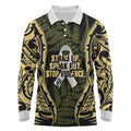 White Ribbon Day New Zealand Long Sleeve Polo Shirt Respect Women Maori Pattern Yellow