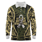 White Ribbon Day New Zealand Long Sleeve Polo Shirt Respect Women Maori Pattern Yellow