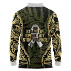 White Ribbon Day New Zealand Long Sleeve Polo Shirt Respect Women Maori Pattern Yellow