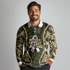 White Ribbon Day New Zealand Long Sleeve Polo Shirt Respect Women Maori Pattern Yellow