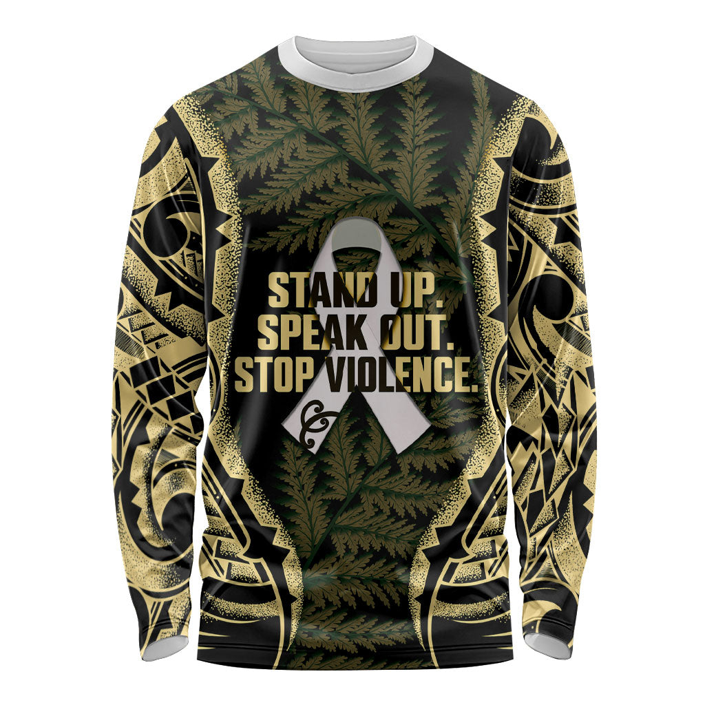 White Ribbon Day New Zealand Long Sleeve Shirt Respect Women Maori Pattern Yellow
