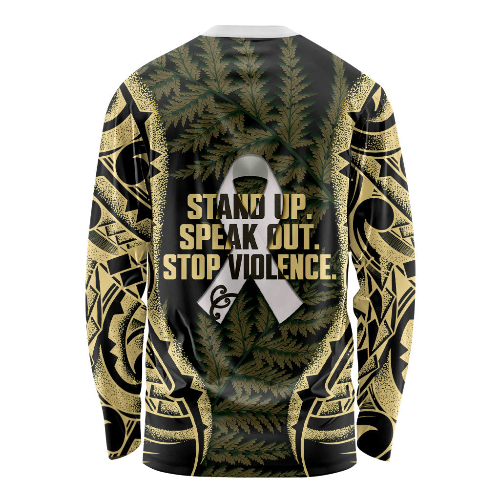 White Ribbon Day New Zealand Long Sleeve Shirt Respect Women Maori Pattern Yellow