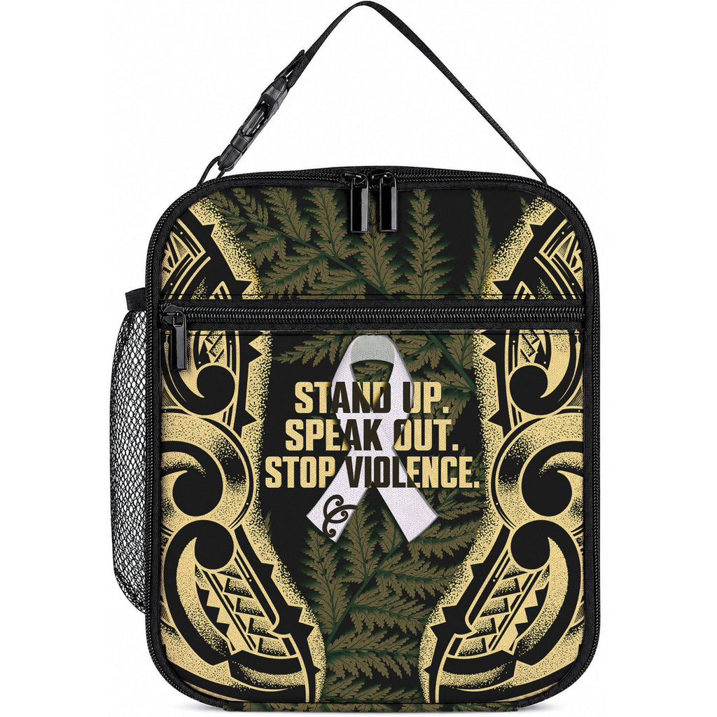 White Ribbon Day New Zealand Lunch Bag Respect Women Maori Pattern Yellow
