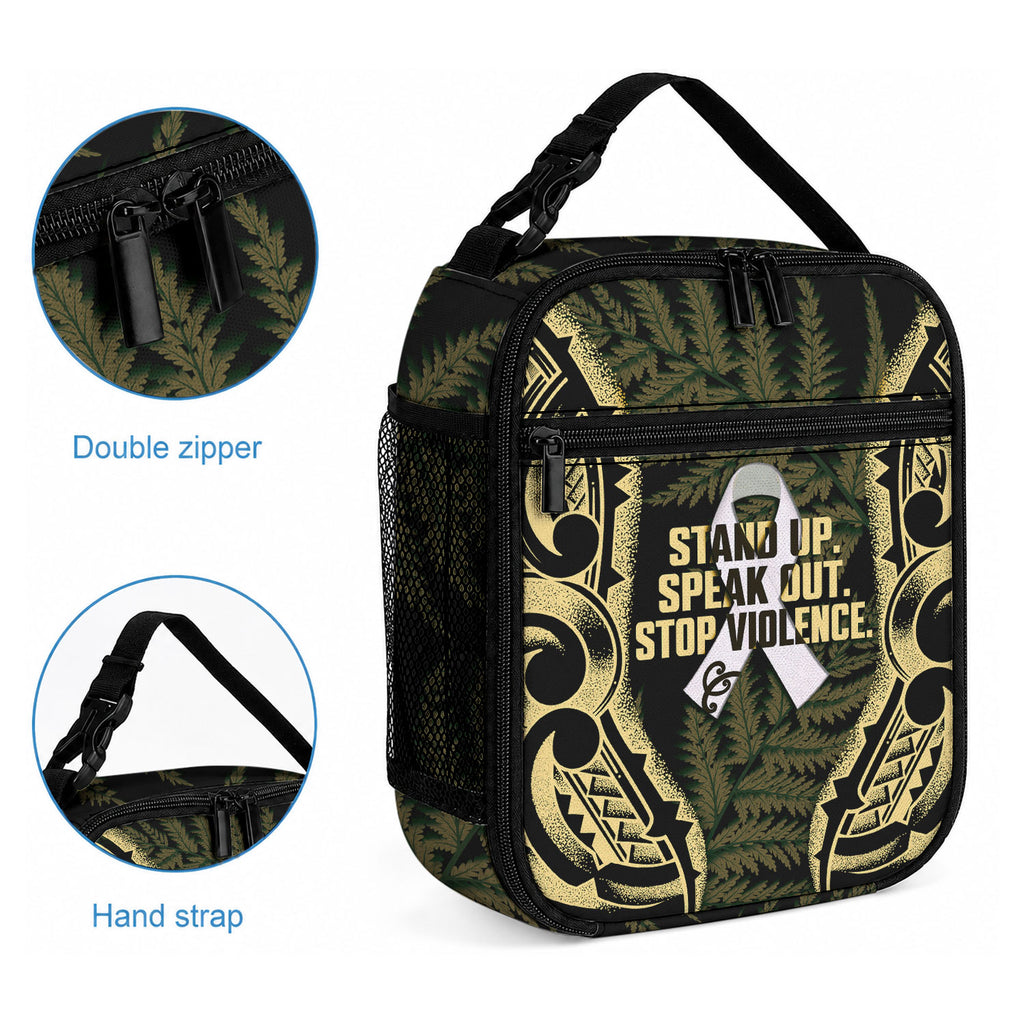 White Ribbon Day New Zealand Lunch Bag Respect Women Maori Pattern Yellow