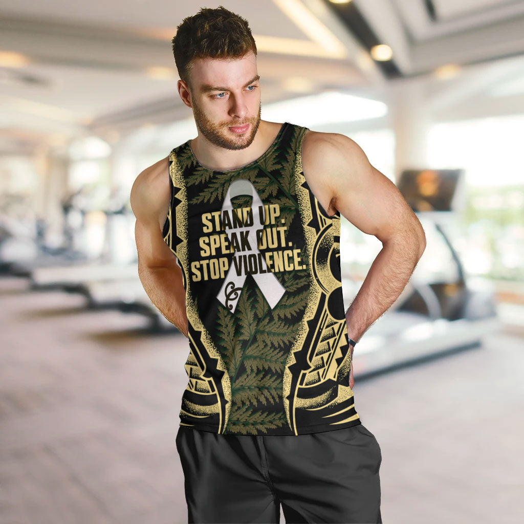 White Ribbon Day New Zealand Men Tank Top Respect Women Maori Pattern Yellow