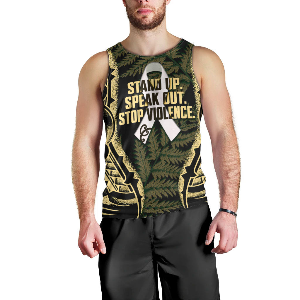 White Ribbon Day New Zealand Men Tank Top Respect Women Maori Pattern Yellow
