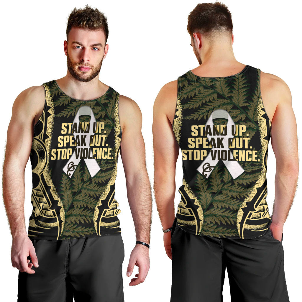 White Ribbon Day New Zealand Men Tank Top Respect Women Maori Pattern Yellow