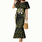 White Ribbon Day New Zealand Mermaid Dress Respect Women Maori Pattern Yellow