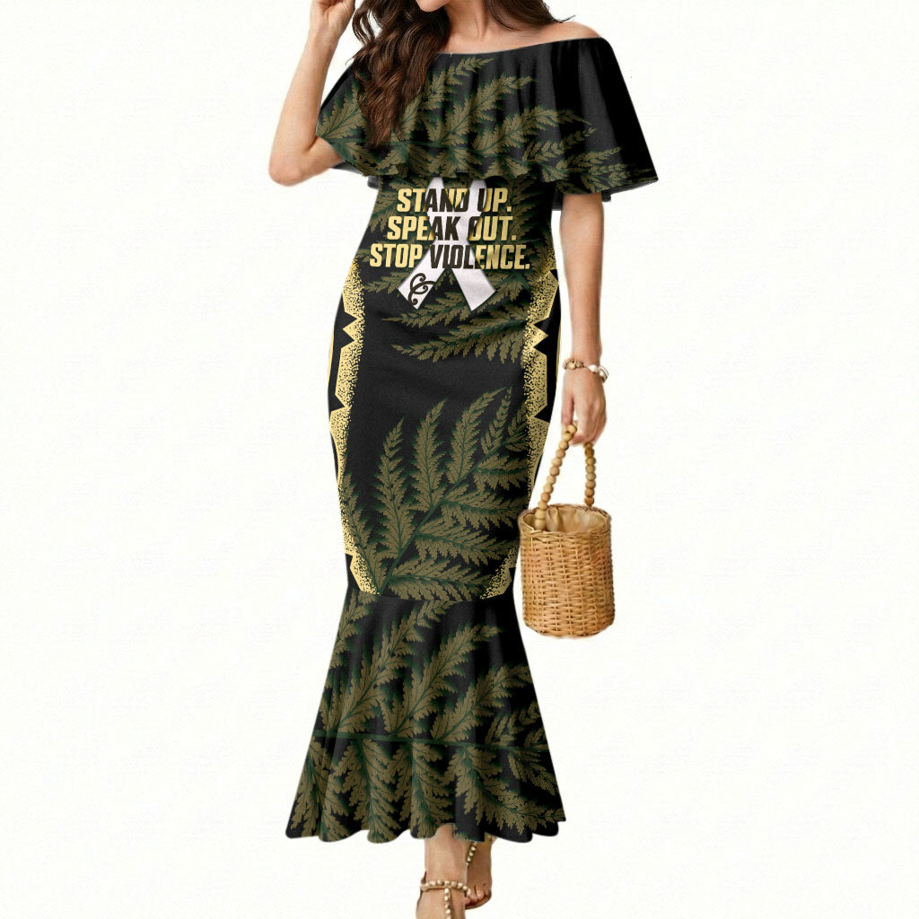 White Ribbon Day New Zealand Mermaid Dress Respect Women Maori Pattern Yellow