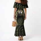 White Ribbon Day New Zealand Mermaid Dress Respect Women Maori Pattern Yellow