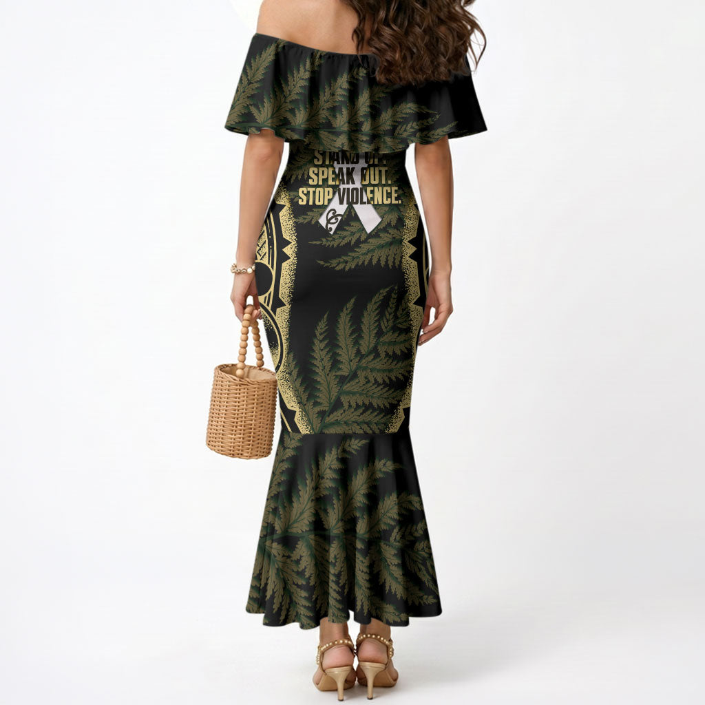 White Ribbon Day New Zealand Mermaid Dress Respect Women Maori Pattern Yellow