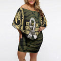 White Ribbon Day New Zealand Off Shoulder Short Dress Respect Women Maori Pattern Yellow