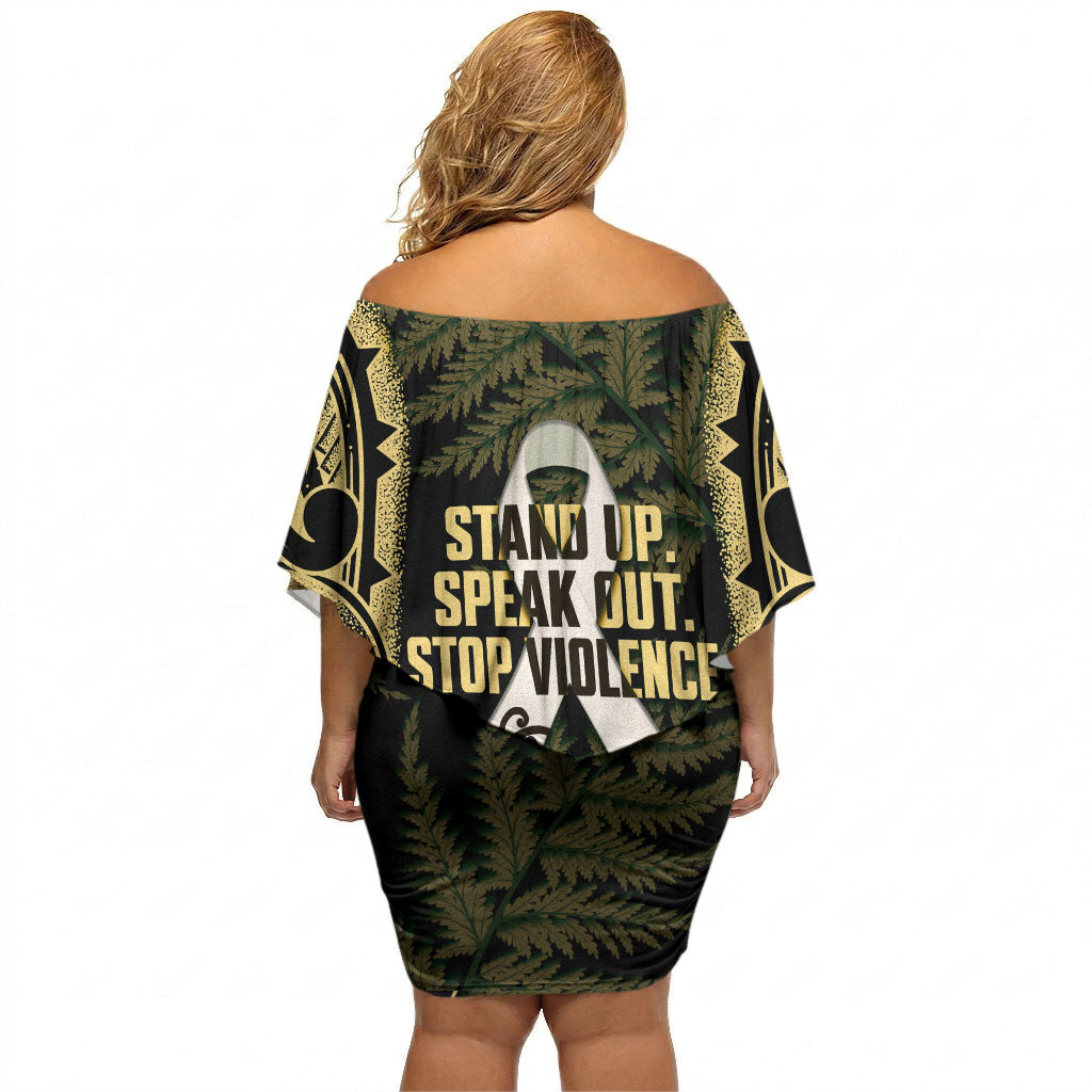 White Ribbon Day New Zealand Off Shoulder Short Dress Respect Women Maori Pattern Yellow