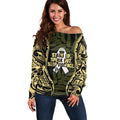 White Ribbon Day New Zealand Off Shoulder Sweater Respect Women Maori Pattern Yellow