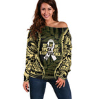 White Ribbon Day New Zealand Off Shoulder Sweater Respect Women Maori Pattern Yellow